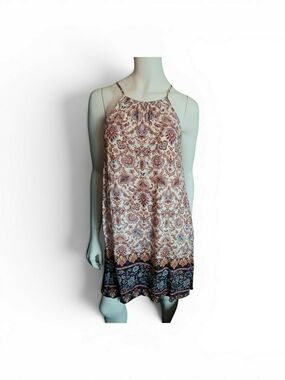 Boho Paisley Halter Neck Slip Dress - Rust, Navy, Cream, Size Large